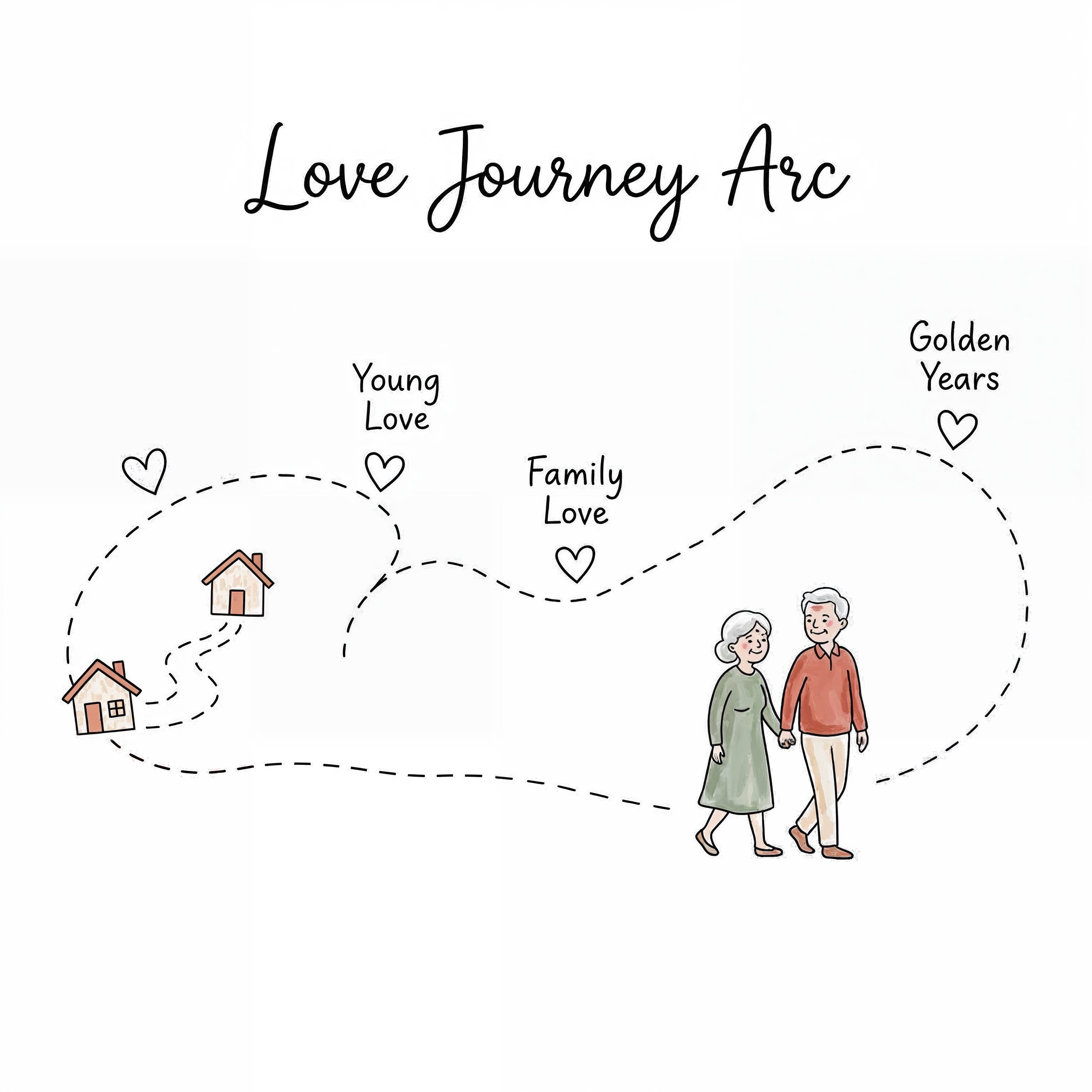 Marriage journey illustration showing couples walking through life stages together